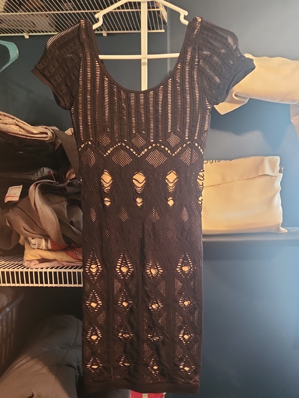 EUC Bebe Black Crochet Knit Short Sleeve Mini Dress Medium